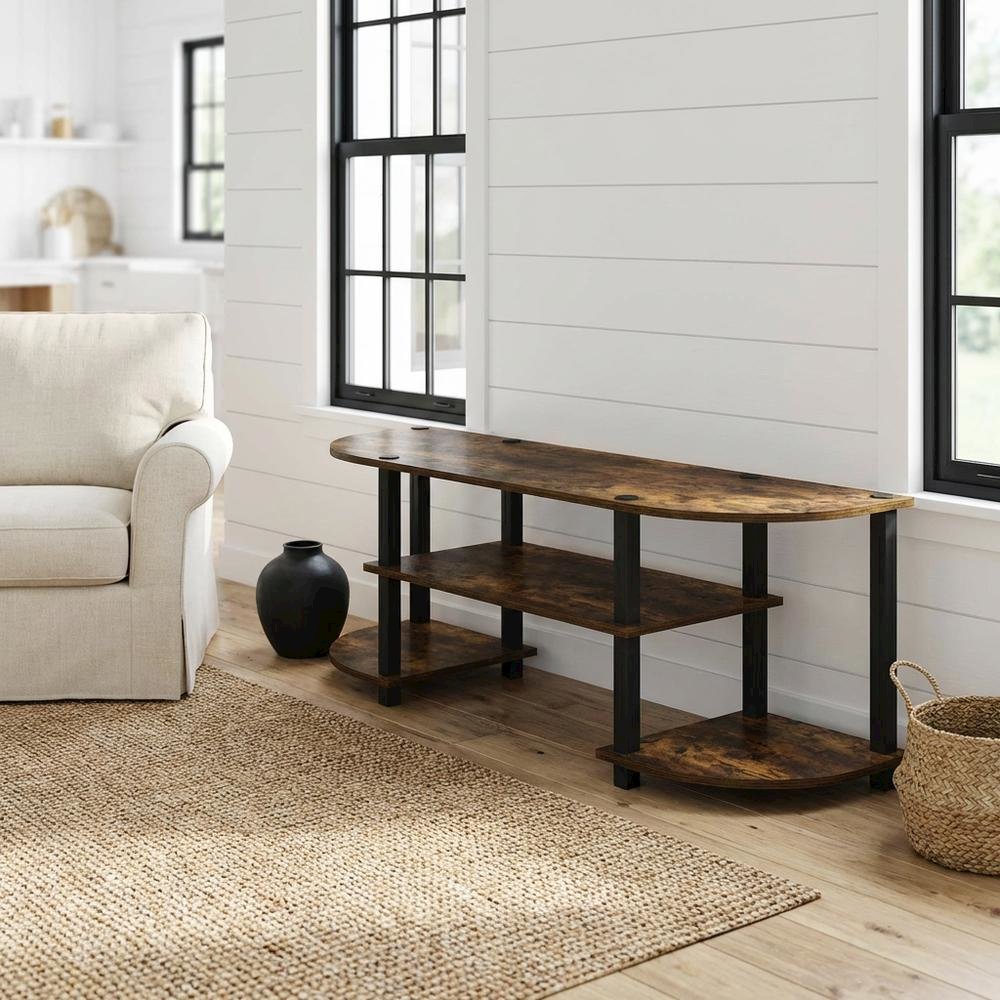 Engineered Wood TV Stand with Amber Pine and Black Finish