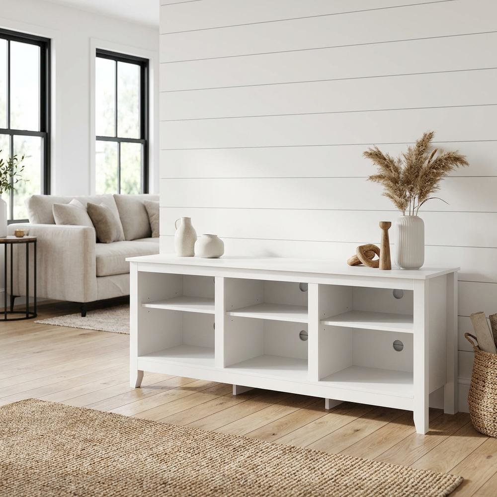Engineered Wood TV Stand, Up to 65 Inch Entertainment Center, Spacious Storage