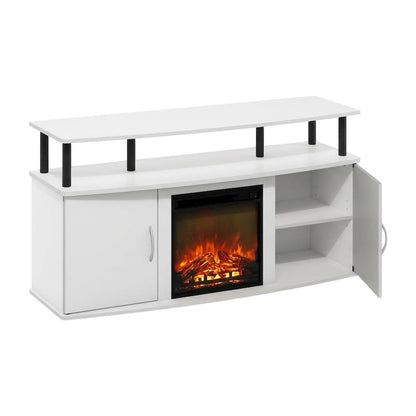 White Fireplace Entertainment Center, Doors, Storage Cabinet, Up to 55-Inch TV
