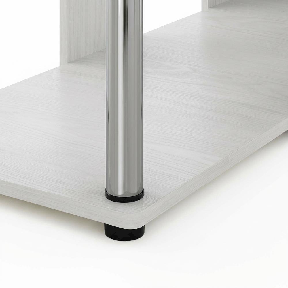 White Oak L-Shape Desk, Bookshelf And Stainless Steel Tubes For Office Spaces