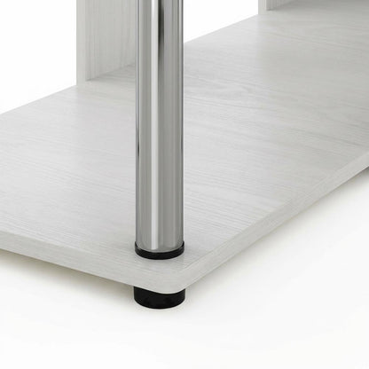 White Oak L-Shape Desk, Bookshelf And Stainless Steel Tubes For Office Spaces