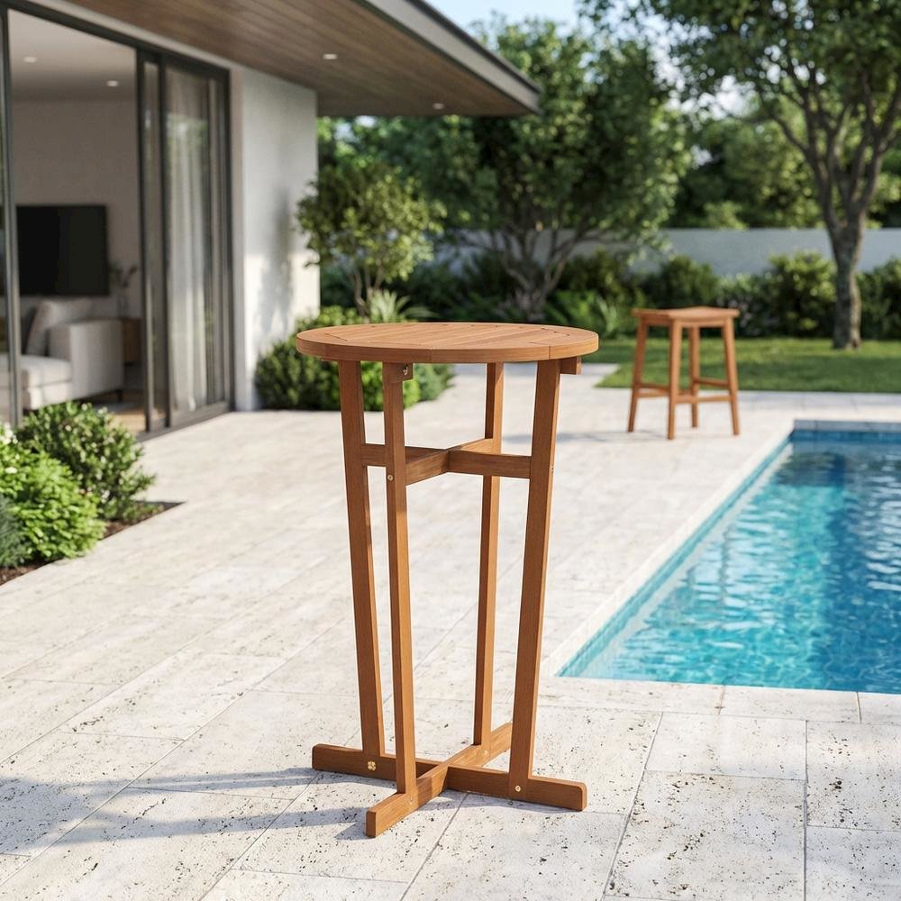 Oil Hardwood Outdoor Patio Bar Table with Natural Finish for Backyard