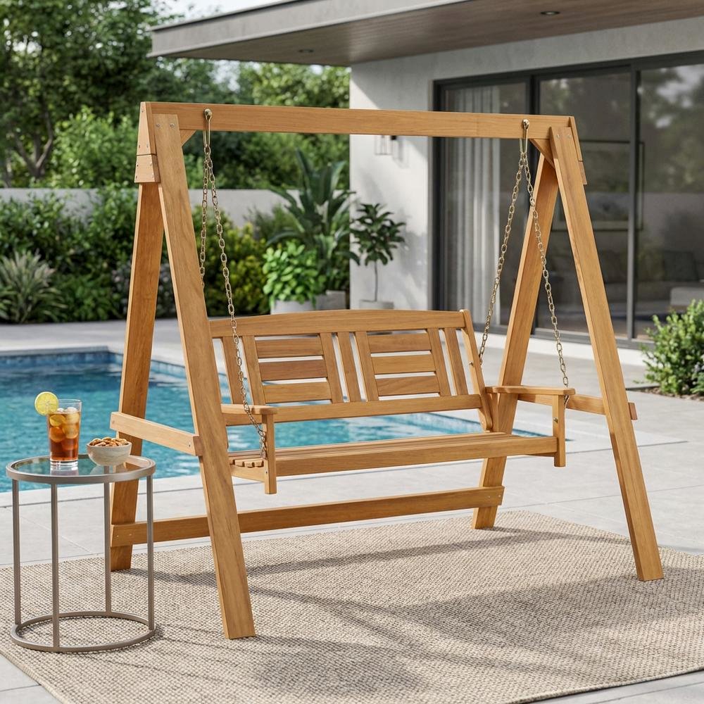 Engineered Wood Porch Swing with Stand in Light Finish