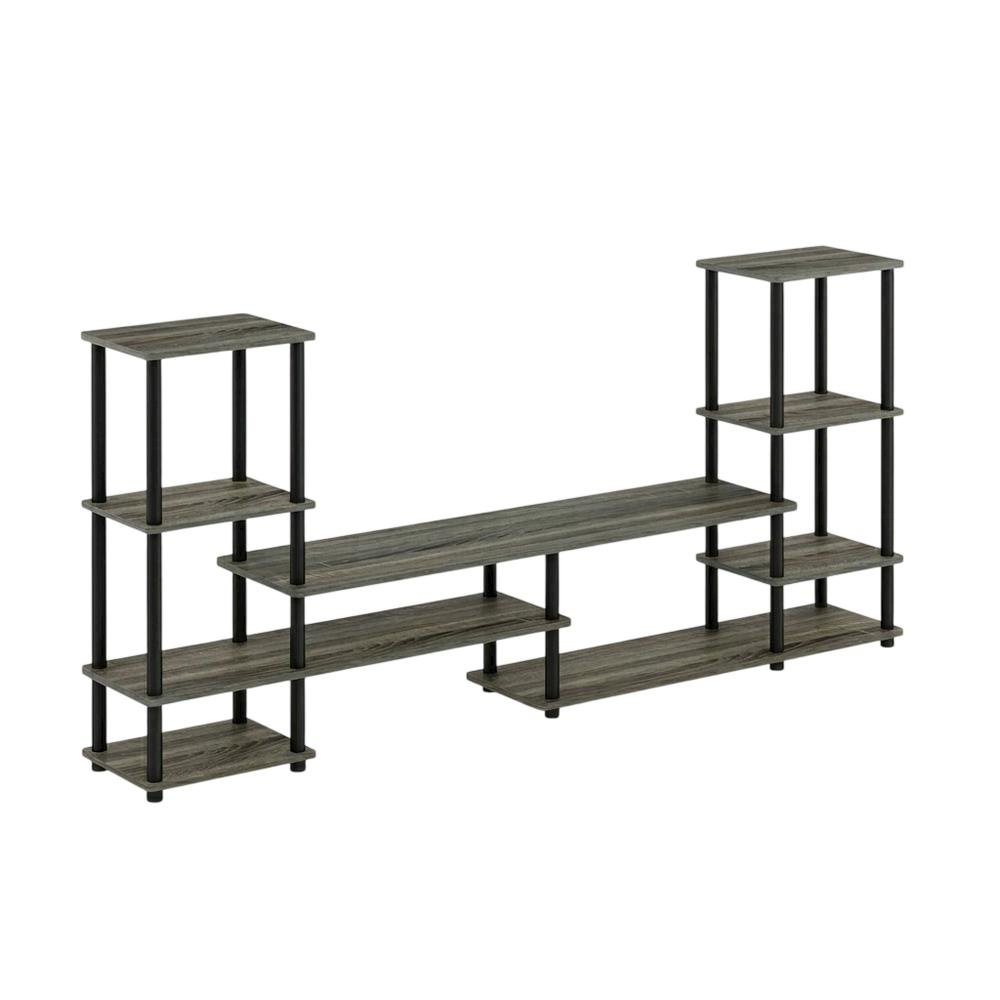 Modern Entertainment Center in French Oak Grey and Black with Spacious Storage