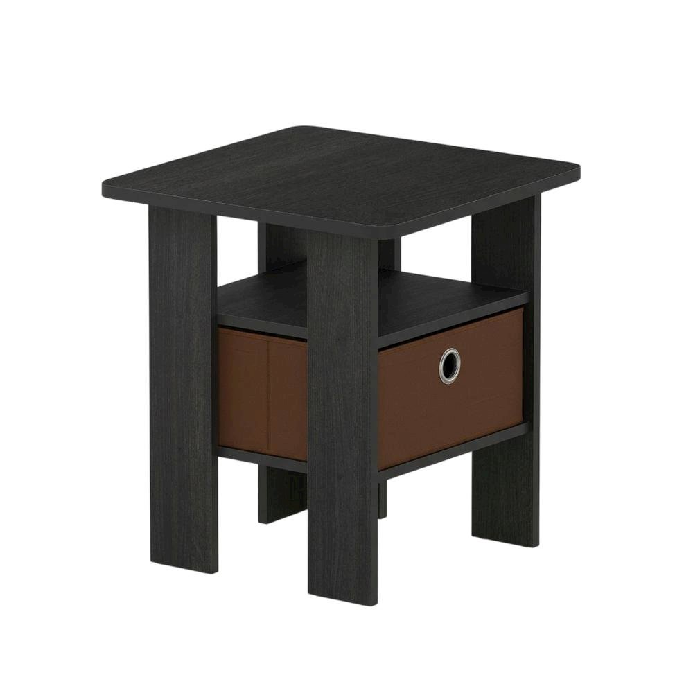 Engineered Wood End Table Nightstand with Bin Drawer in Medium Brown