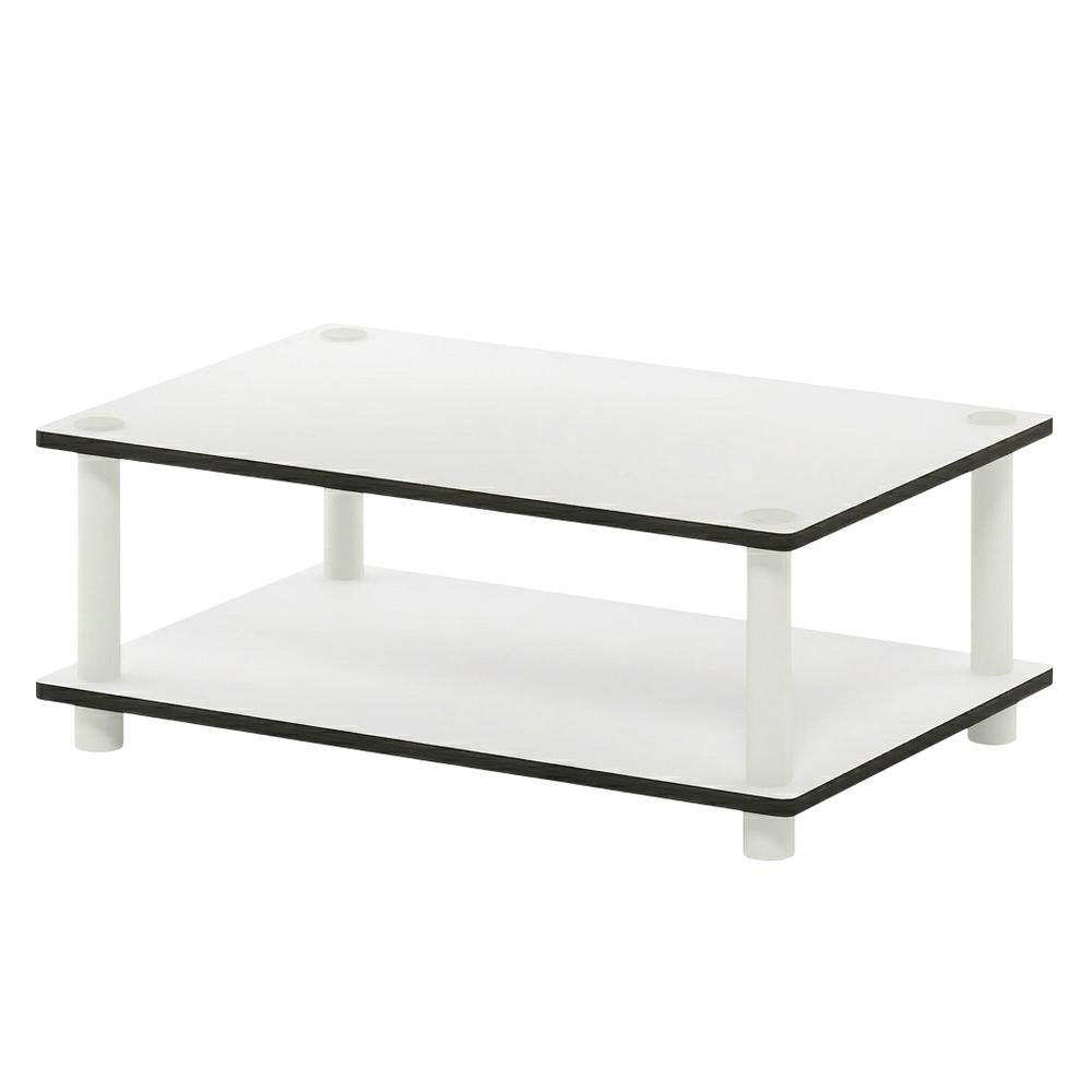 Modern white coffee table with open shelf, 2-tier design and sleek style