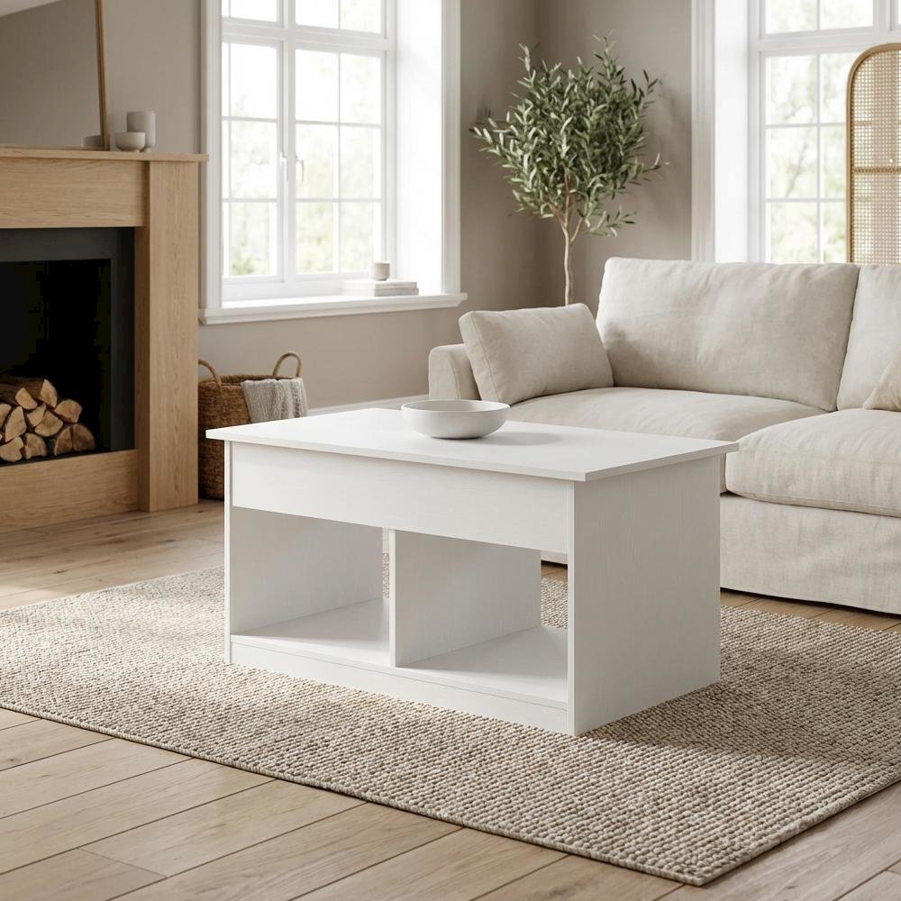 Solid White Lift Top Coffee Table with Storage and Durable Construction
