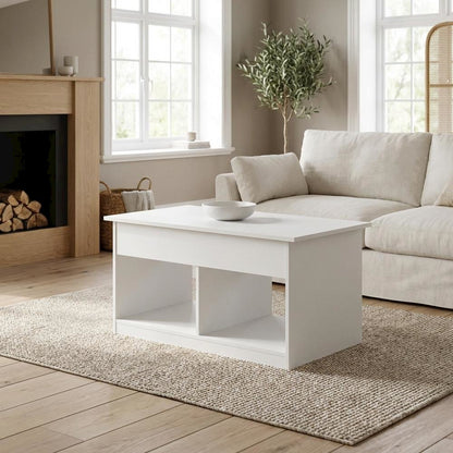 Solid White Lift Top Coffee Table with Storage and Durable Construction