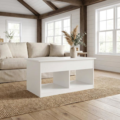 Solid White Lift Top Coffee Table with Storage and Durable Construction