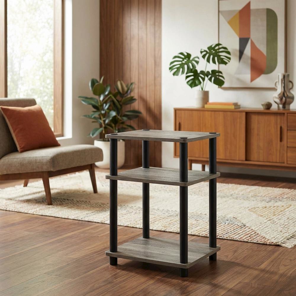 Grey Oak 3-Tier Side & Bedside Table with Modern Design