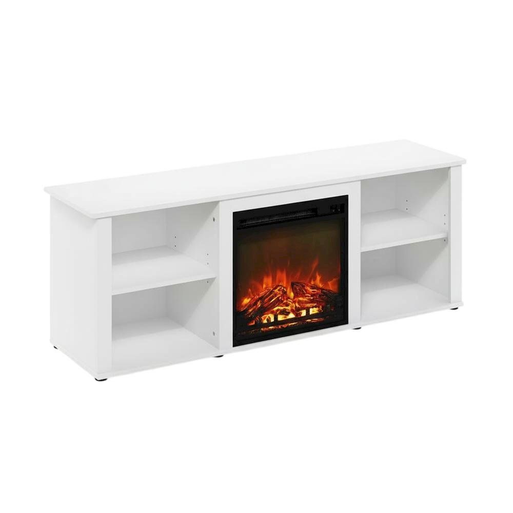 Solid White TV Stand with Fireplace and Engineered Wood Construction