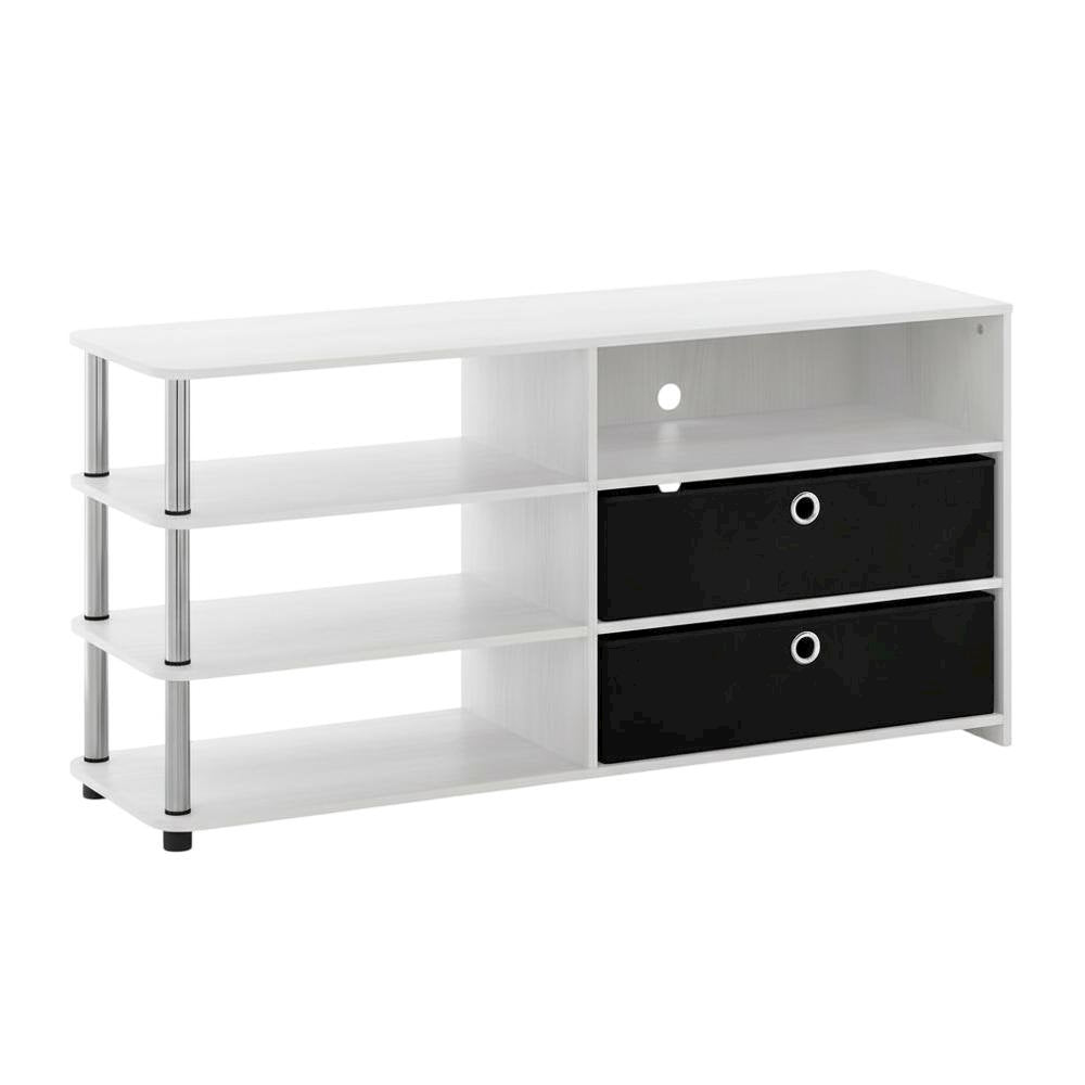 Engineered Wood TV stand for up to 55 inches with storage bins, White Oak finish