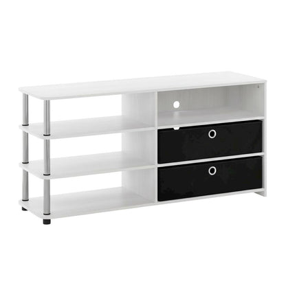 Engineered Wood TV stand for up to 55 inches with storage bins, White Oak finish