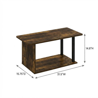 Modern Amber Oak Coffee Table with Open Shelf and 2 Tiers
