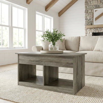 French Oak Gray Lift Top Coffee Table, Storage Compartment, Durable Surface
