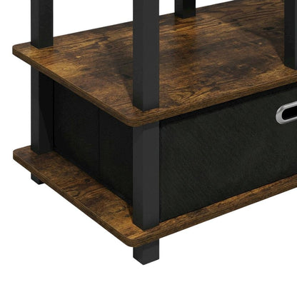 Large TV Stand, up to 55-Inch TV, Storage Bin, Brown Finish, Rubberwood