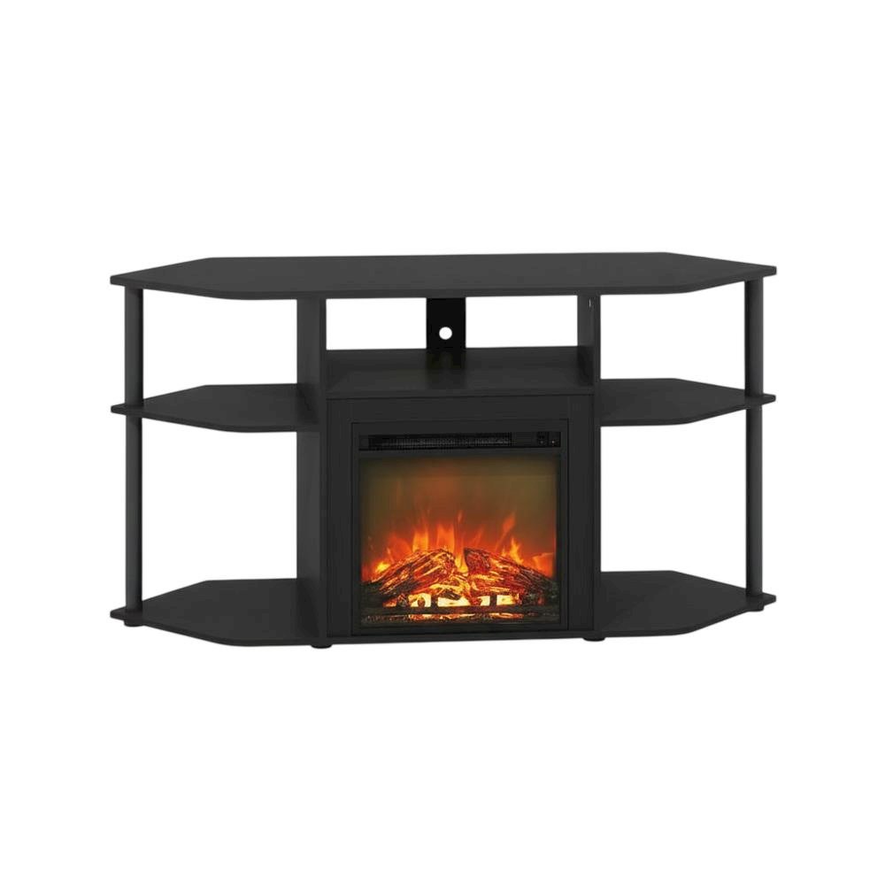 Open storage corner fireplace TV stand, 55-inch TVs, Engineered Wood