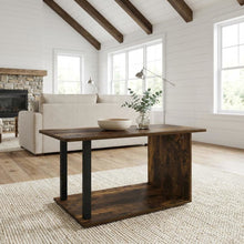 Amber Pine Coffee Table with Black Legs, Rustic Style, Single Piece