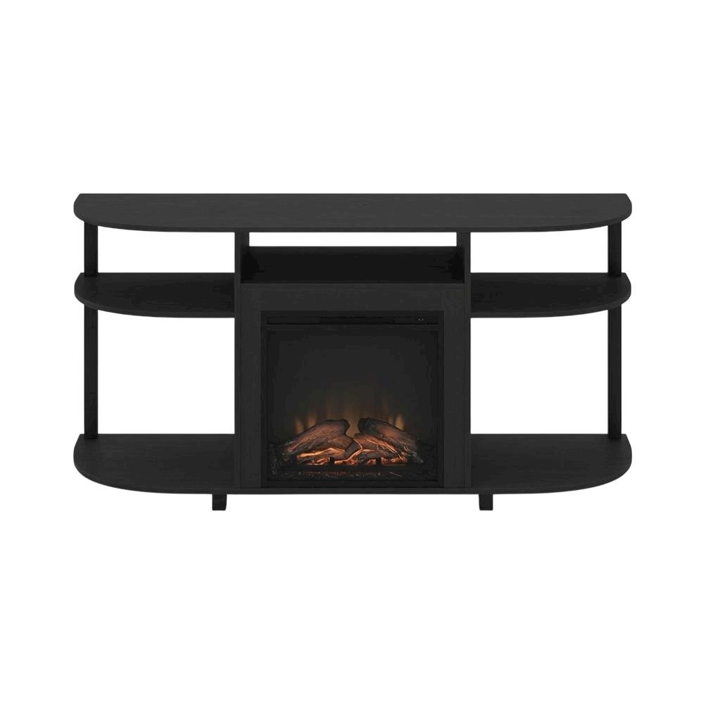 Fireplace TV Stand with Rubberwood and Walnut Veneers for 55 Inch TVs