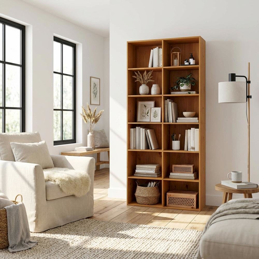 Engineered Wood bookcase with open shelving for contemporary decor storage