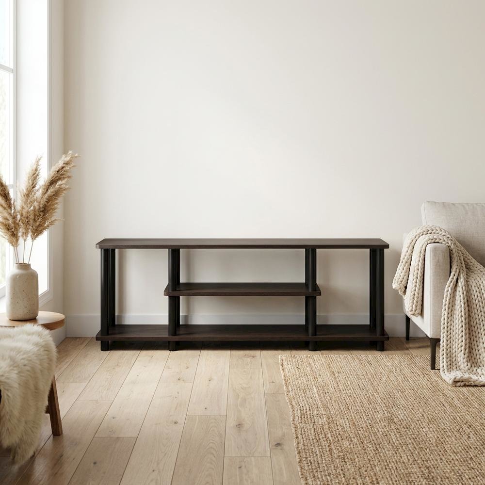 Walnut TV Stand with 3-Tier Open Storage and Modern Design