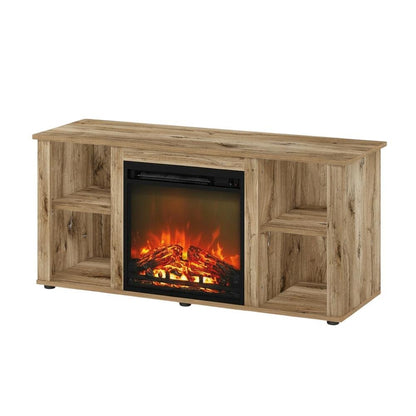 Engineered Wood Entertainment Center with Fireplace in Brown finish