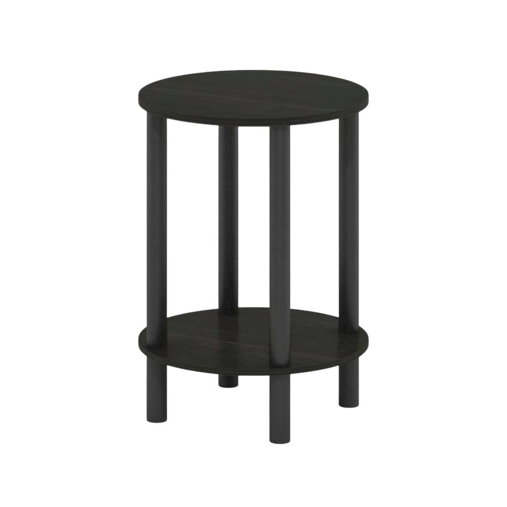 Round Engineered Wood End Table with Espresso and Black Finish