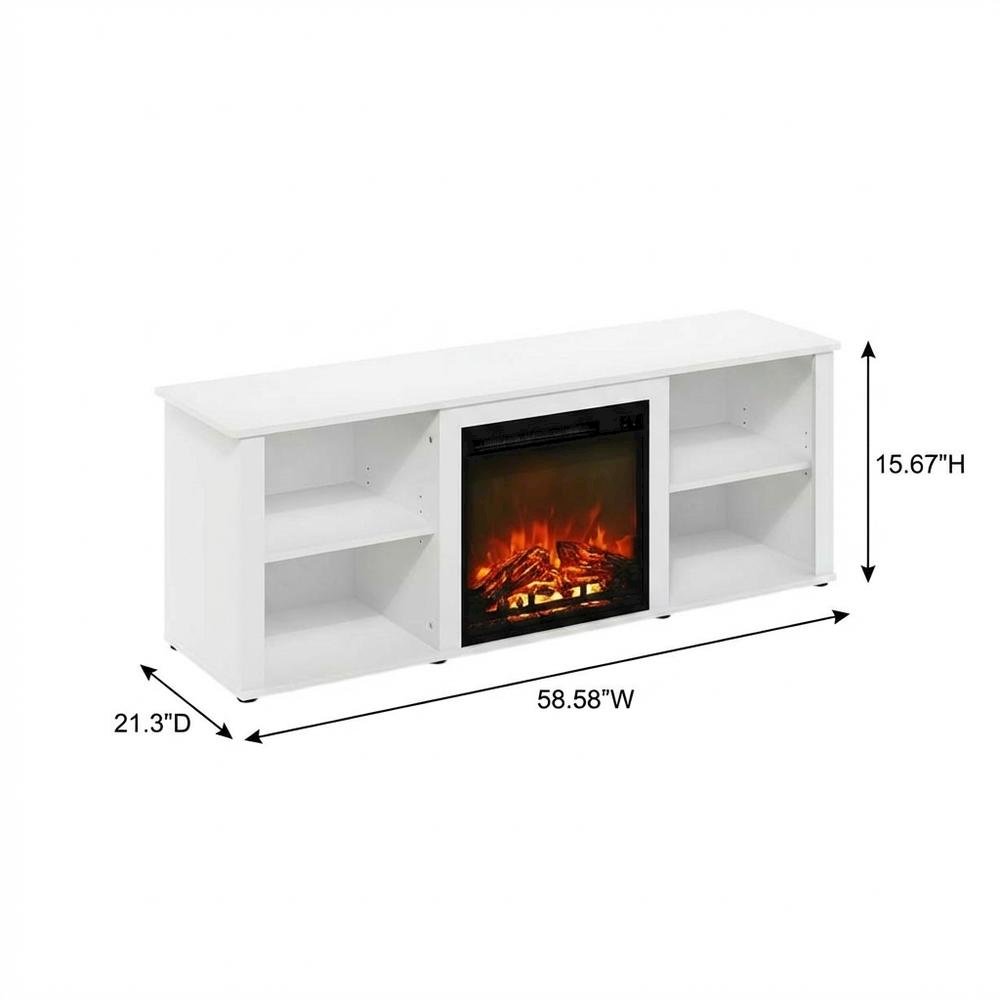 Solid White TV Stand with Fireplace and Engineered Wood Construction
