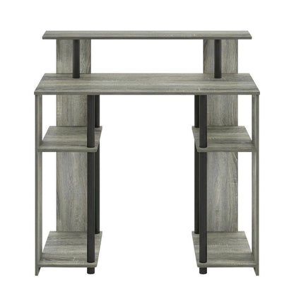 French Oak Grey/Black Computer Writing Desk with Modern Design, Sturdy