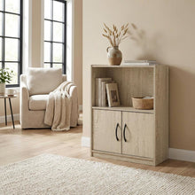 2-Tier Open Shelf Bookcase with Doors Storage Cabinet for Living Room