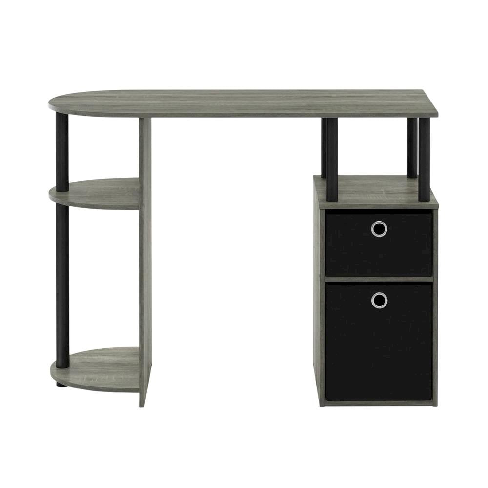 French Oak Grey/Black Study Desk with Bin Drawers for Home Office