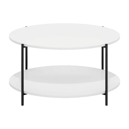 White 2-Tier Round Coffee Table with Metal Legs and Sturdy Frame for Living Room