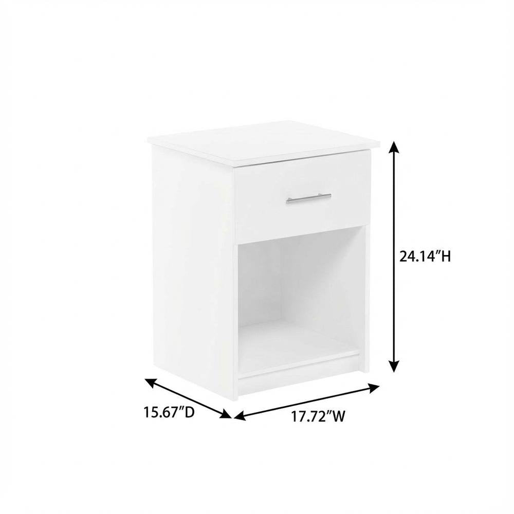 White Nightstand with Handle and Spacious Drawer for Bedroom Storage