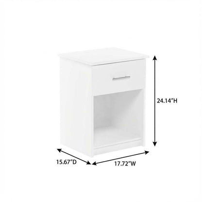 White Nightstand with Handle and Spacious Drawer for Bedroom Storage
