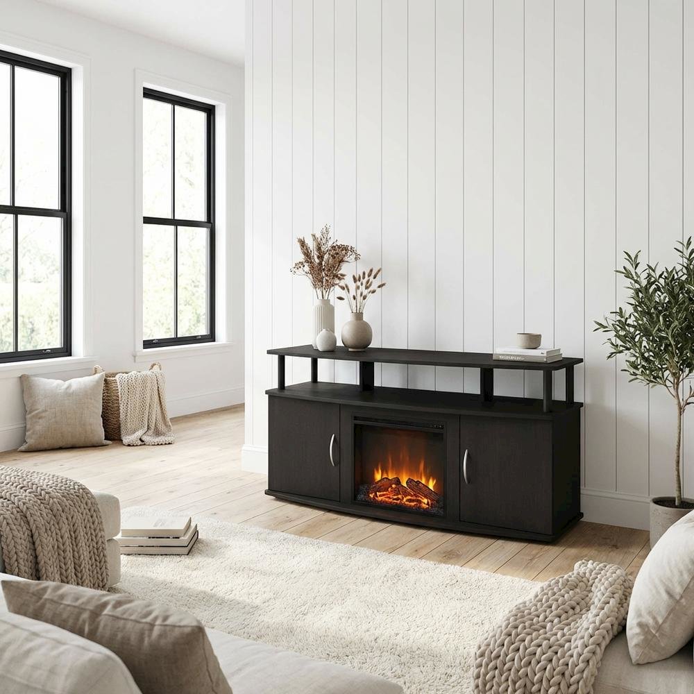 Brown Electric Fireplace TV Stand with Spacious Storage for TVs up to 55 Inches