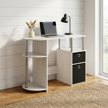 White Oak Study Desk With Bin Drawers And Steel Tubes For Home Office