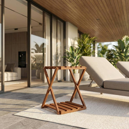 Multi-Purpose Outdoor Folding Display Shelf With Plant Stand And Side Table