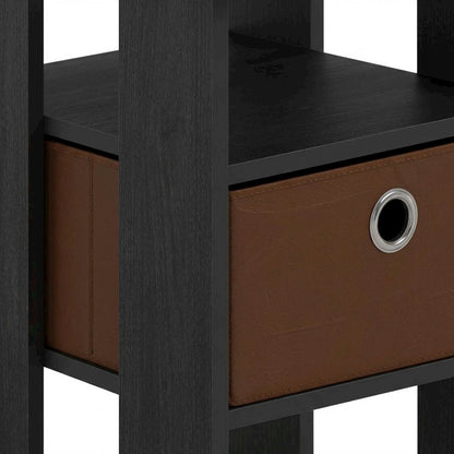Engineered Wood End Table Nightstand with Bin Drawer in Medium Brown