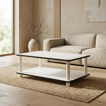 Modern white coffee table with open shelf, 2-tier design and sleek style