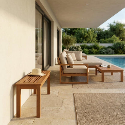 Hardwood Bench, Teak Oil Finish, Backless Garden Seat