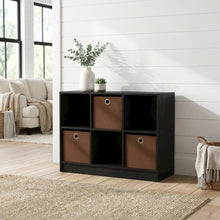 3x2 Engineered Wood Bookcase with Bins in Medium Brown for Organized Storage