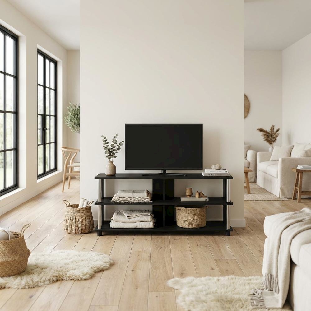 Engineered Wood TV stand in Americano finish with stainless steel tubes