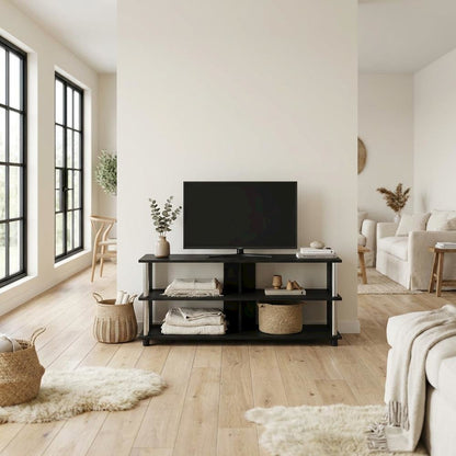 Engineered Wood TV stand in Americano finish with stainless steel tubes