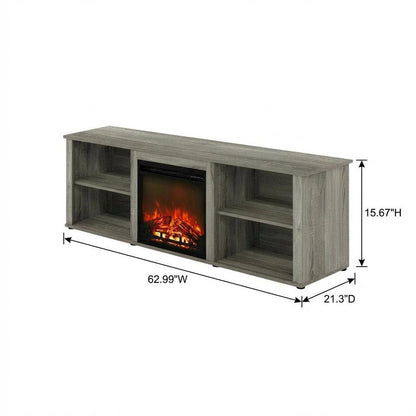 Engineered Wood TV stand with fireplace in French Oak Grey for modern living
