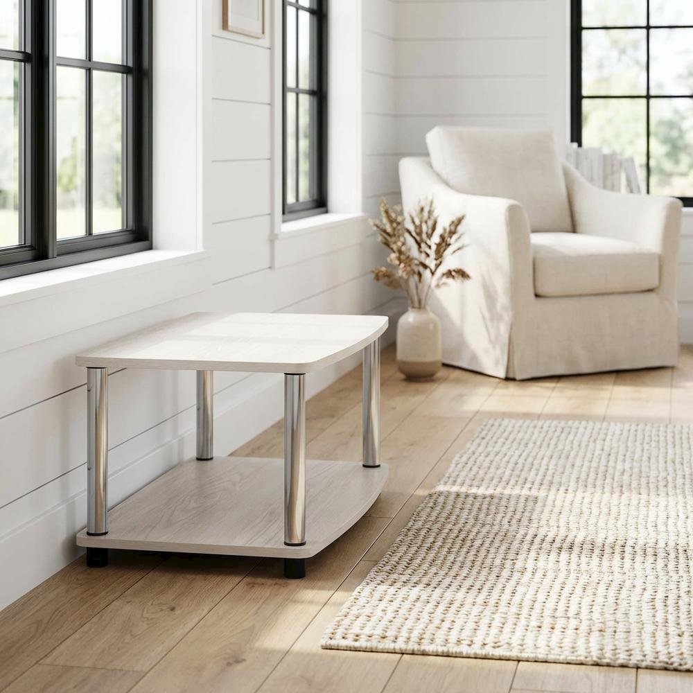 Chrome TV Stand, Elevated 2-Tier Design, Engineered Wood Construction