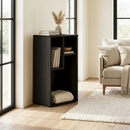 Irregular 3-Cube Bookcase with Espresso Finish, Storage Organizer, Modern Design