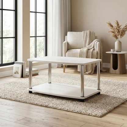 Chrome TV Stand, Elevated 2-Tier Design, Engineered Wood Construction