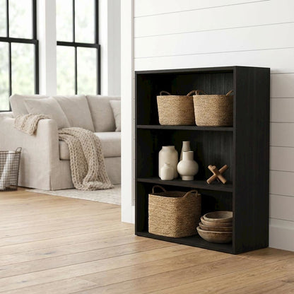 Three-Tier Open Shelf Bookcase in Espresso Finish for Storage and Display