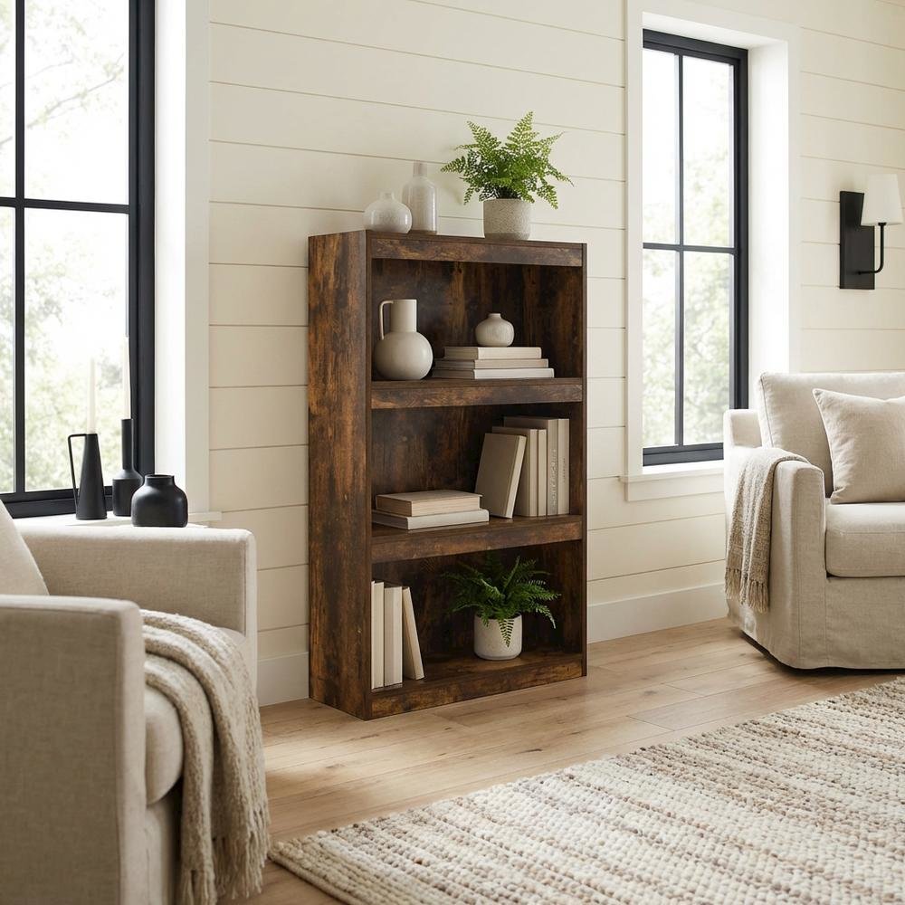 3-Tier Adjustable Shelf Bookcase with Space-Saving Design