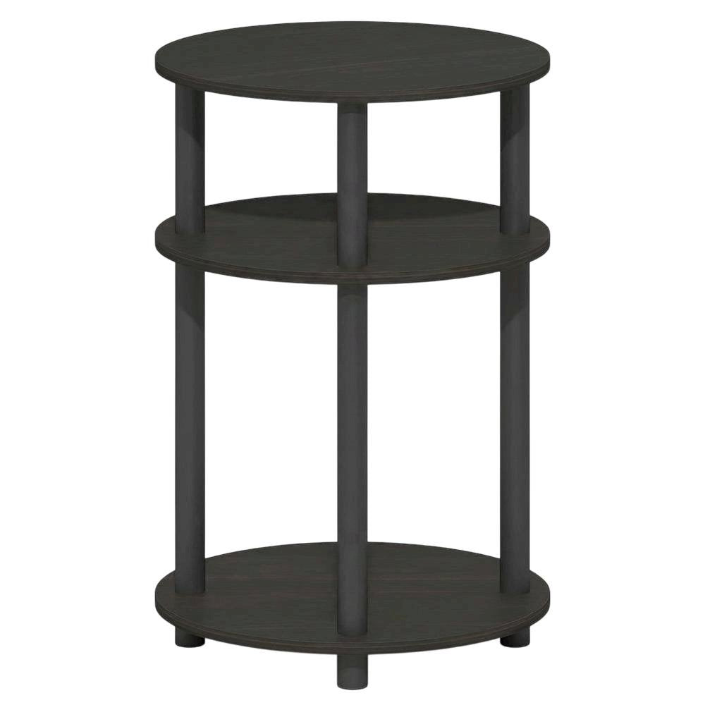 Espresso 3-Tier Oval Nightstand with Open Shelving Bedside Table